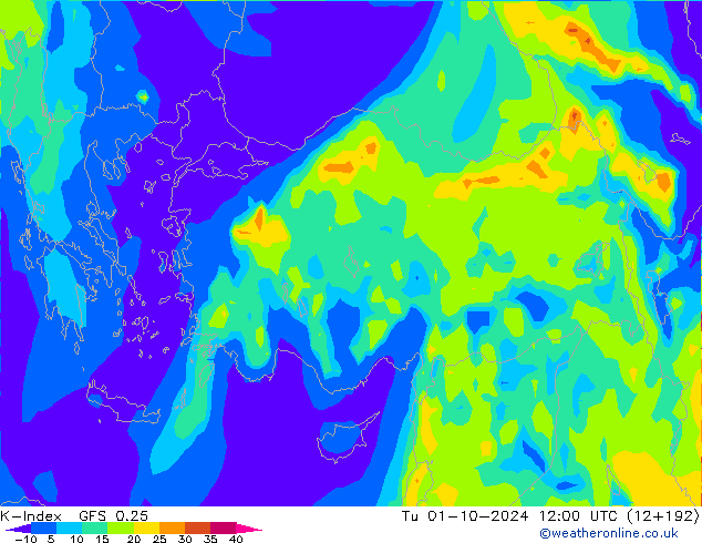 K-Index GFS 0.25 вт 01.10.2024 12 UTC