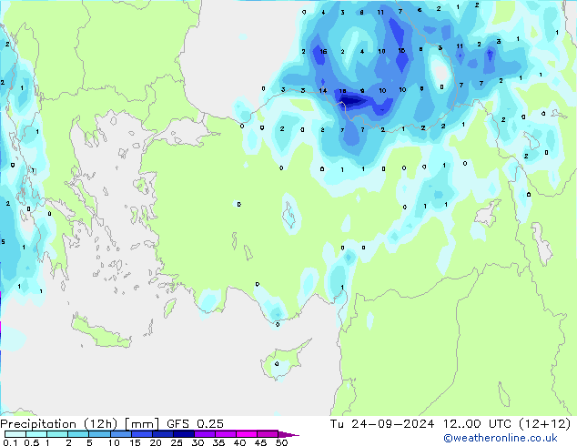 Yağış (12h) GFS 0.25 Sa 24.09.2024 00 UTC