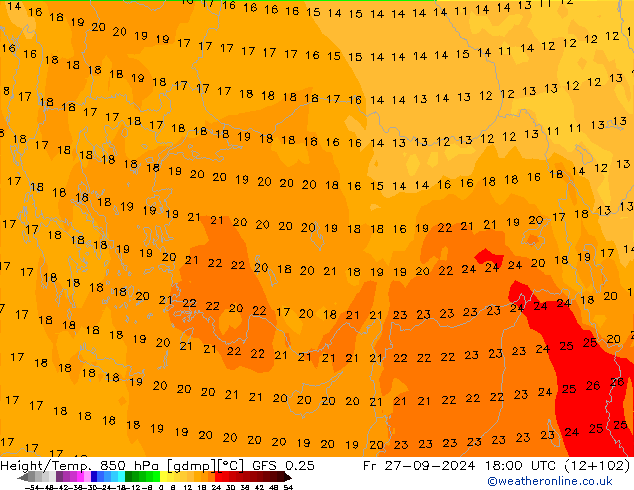 Z500/Rain (+SLP)/Z850 GFS 0.25 Fr 27.09.2024 18 UTC