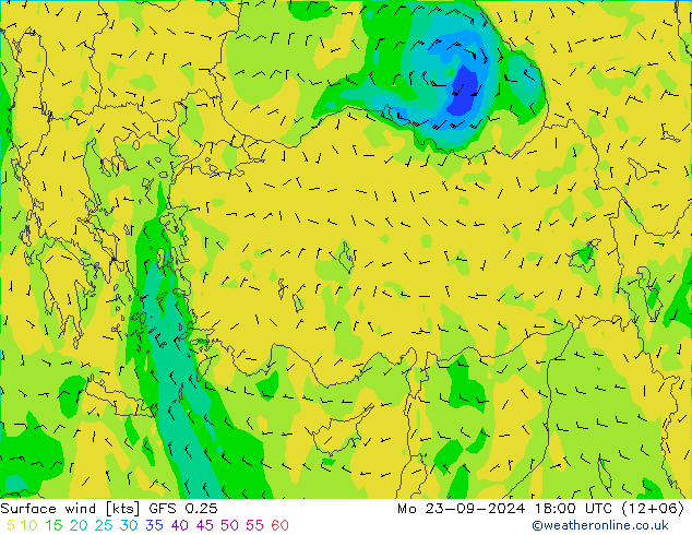 Surface wind GFS 0.25 Mo 23.09.2024 18 UTC