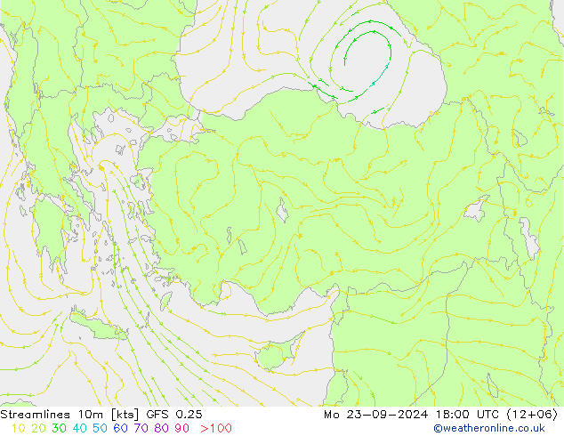 Linea di flusso 10m GFS 0.25 lun 23.09.2024 18 UTC