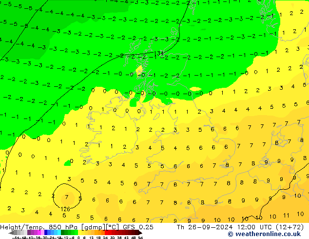 Z500/Rain (+SLP)/Z850 GFS 0.25 jeu 26.09.2024 12 UTC