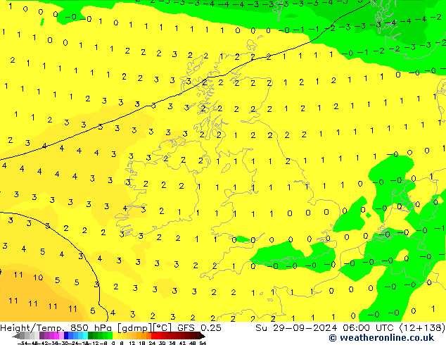 Height/Temp. 850 hPa GFS 0.25  29.09.2024 06 UTC