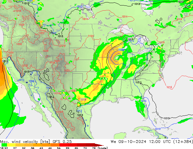 Max. wind velocity GFS 0.25 mié 09.10.2024 12 UTC