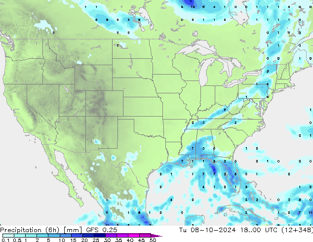 Nied. akkumuliert (6Std) GFS 0.25 Di 08.10.2024 00 UTC