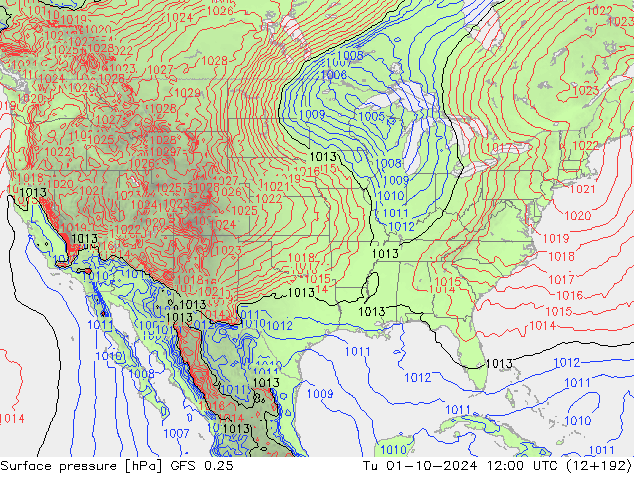 GFS 0.25: Út 01.10.2024 12 UTC