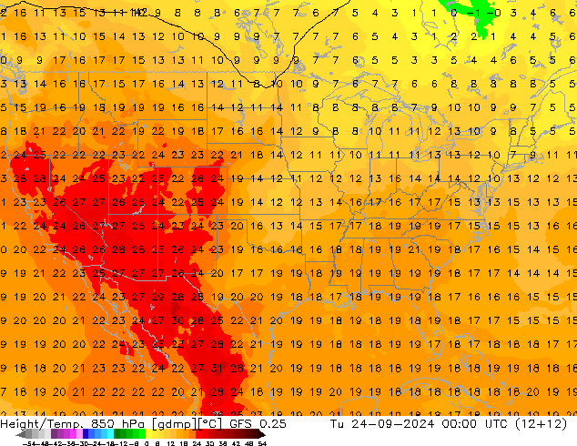 Z500/Yağmur (+YB)/Z850 GFS 0.25 Sa 24.09.2024 00 UTC