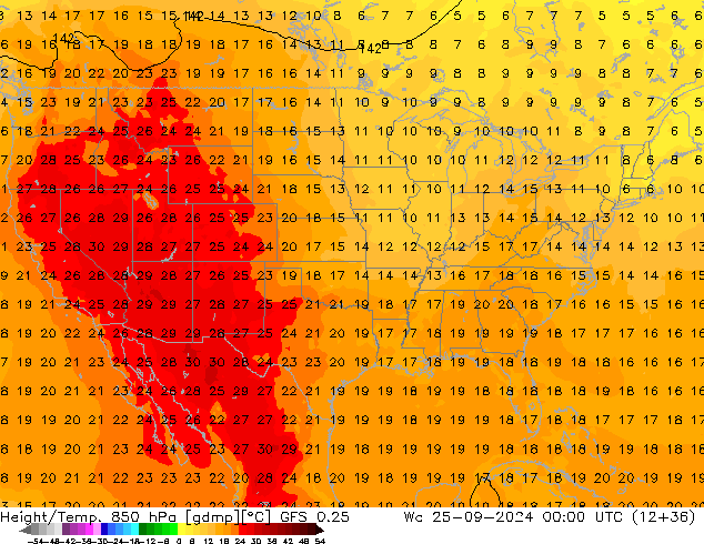 Height/Temp. 850 hPa GFS 0.25 We 25.09.2024 00 UTC