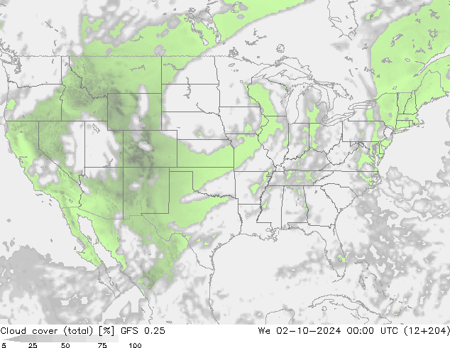 Nubes (total) GFS 0.25 mié 02.10.2024 00 UTC