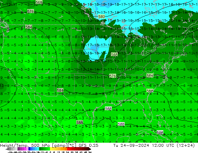 Z500/Rain (+SLP)/Z850 GFS 0.25 Út 24.09.2024 12 UTC