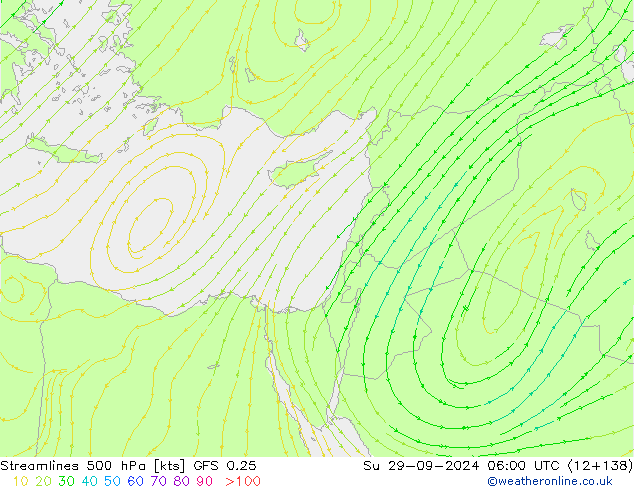 Ligne de courant 500 hPa GFS 0.25 dim 29.09.2024 06 UTC