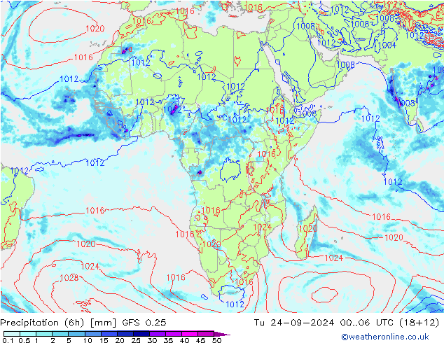 Z500/Rain (+SLP)/Z850 GFS 0.25 Út 24.09.2024 06 UTC