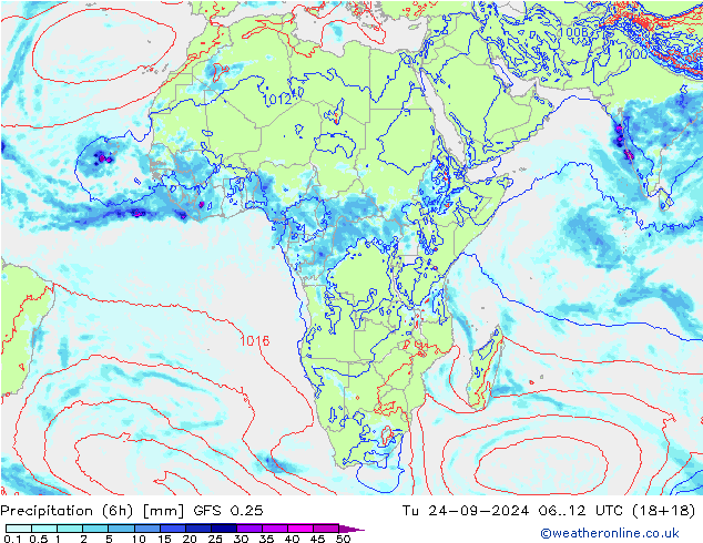 Yağış (6h) GFS 0.25 Sa 24.09.2024 12 UTC