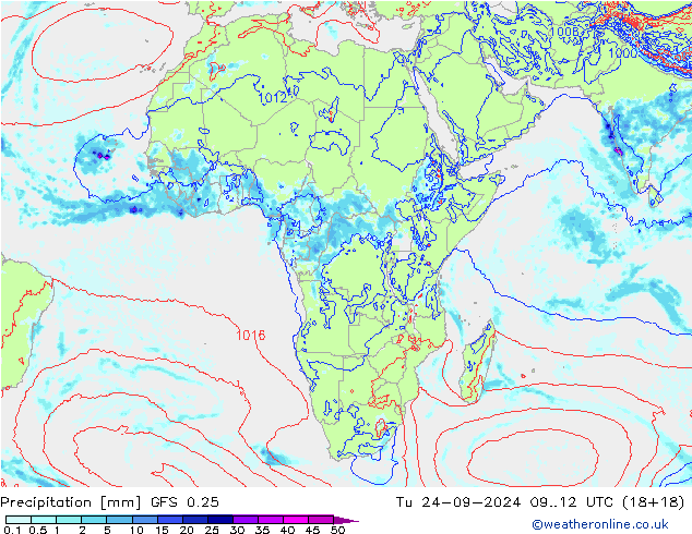 Precipitation GFS 0.25 Tu 24.09.2024 12 UTC