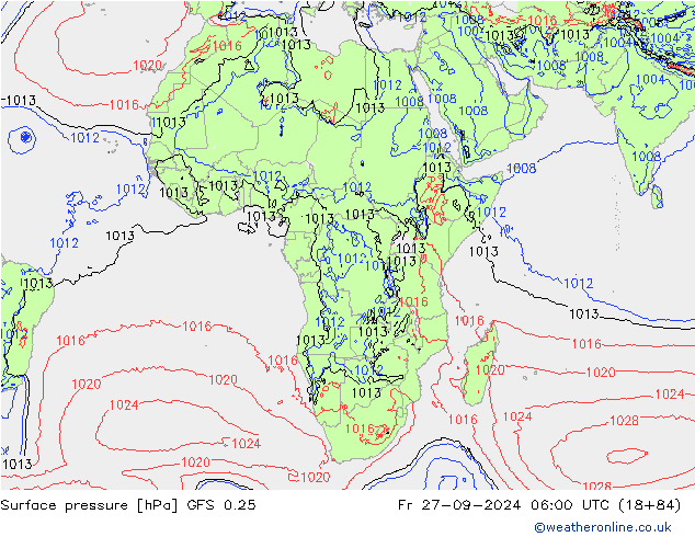 Luchtdruk (Grond) GFS 0.25 vr 27.09.2024 06 UTC