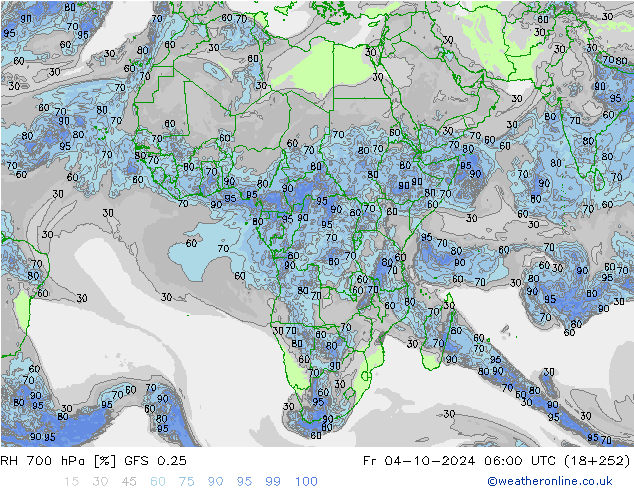 RH 700 hPa GFS 0.25 pt. 04.10.2024 06 UTC