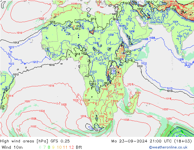 High wind areas GFS 0.25 Mo 23.09.2024 21 UTC