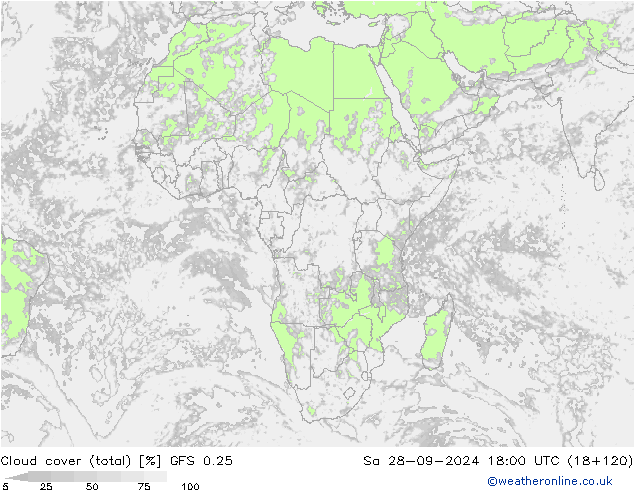 nuvens (total) GFS 0.25 Sáb 28.09.2024 18 UTC