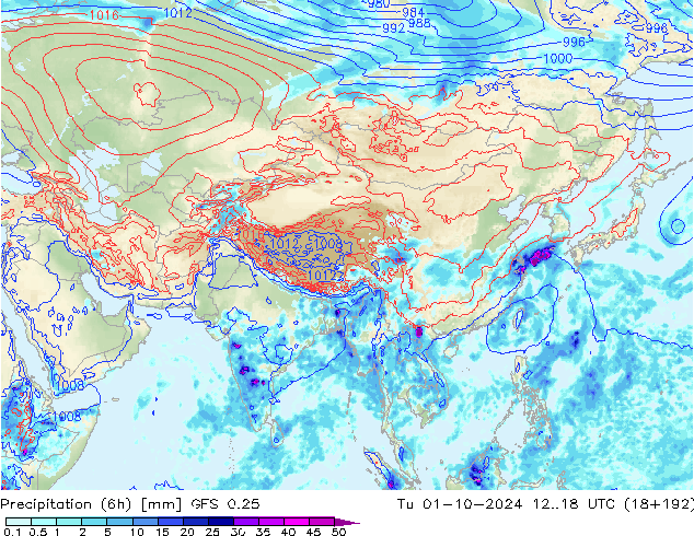 Z500/Rain (+SLP)/Z850 GFS 0.25 вт 01.10.2024 18 UTC