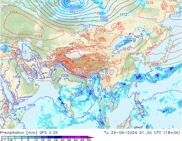 precipitação GFS 0.25 Ter 24.09.2024 00 UTC