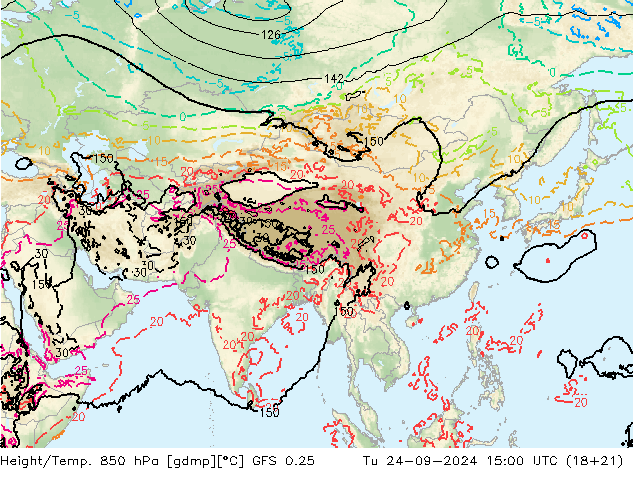 Z500/Rain (+SLP)/Z850 GFS 0.25 Tu 24.09.2024 15 UTC