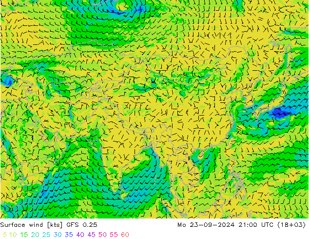 Surface wind GFS 0.25 Mo 23.09.2024 21 UTC