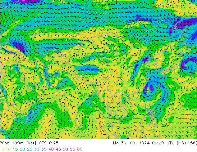 Wind 100m GFS 0.25 ma 30.09.2024 06 UTC