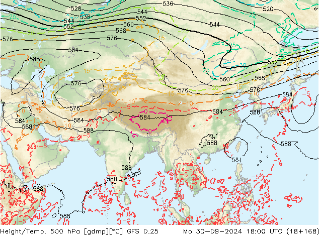 Z500/Rain (+SLP)/Z850 GFS 0.25 Po 30.09.2024 18 UTC