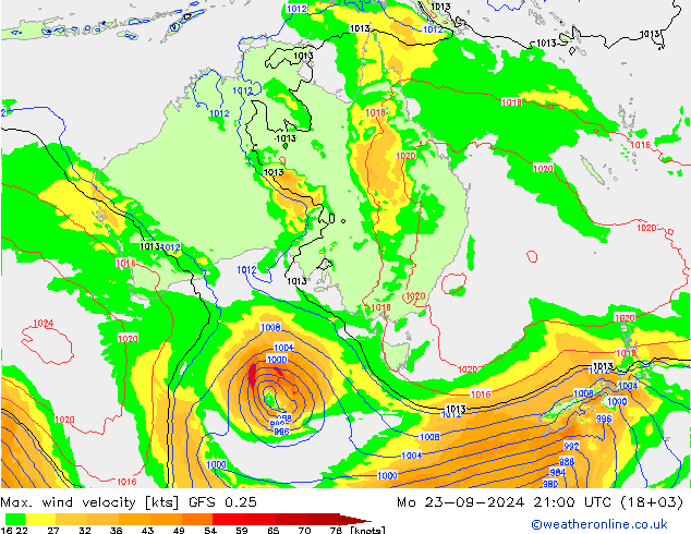 Max. wind velocity GFS 0.25 lun 23.09.2024 21 UTC