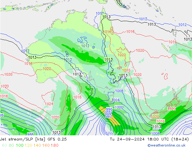 Corriente en chorro GFS 0.25 mar 24.09.2024 18 UTC