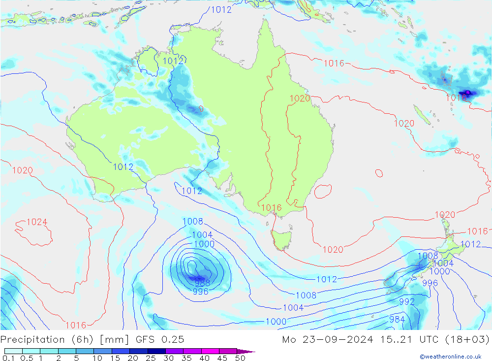 Z500/Rain (+SLP)/Z850 GFS 0.25 lun 23.09.2024 21 UTC