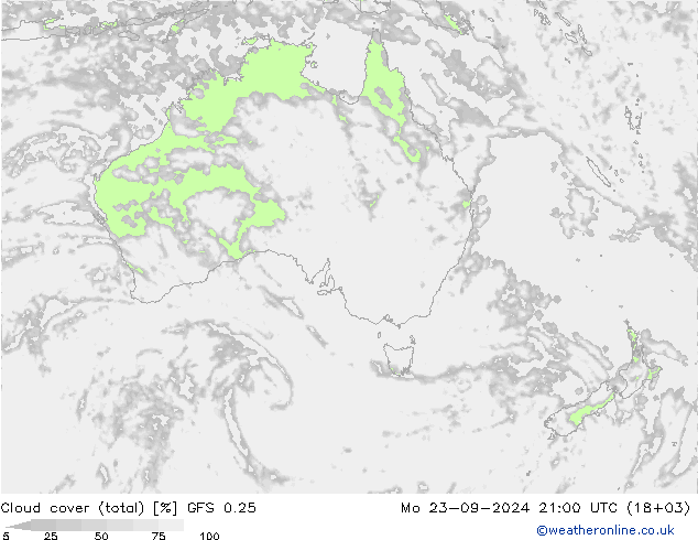 Nubi (totali) GFS 0.25 lun 23.09.2024 21 UTC