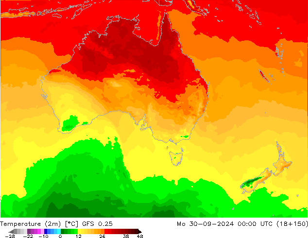 Temperatura (2m) GFS 0.25 lun 30.09.2024 00 UTC