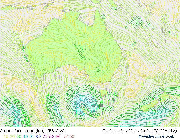 Ligne de courant 10m GFS 0.25 mar 24.09.2024 06 UTC