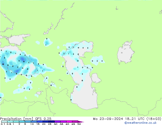 Précipitation GFS 0.25 lun 23.09.2024 21 UTC