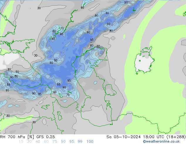 RH 700 hPa GFS 0.25 Sa 05.10.2024 18 UTC