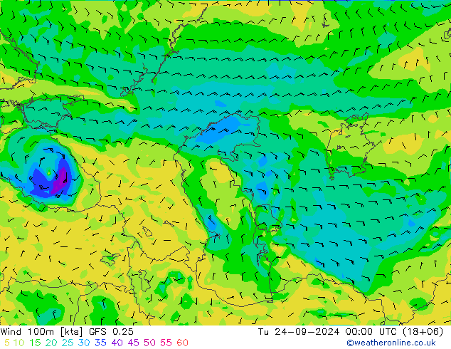 Wind 100m GFS 0.25 Di 24.09.2024 00 UTC