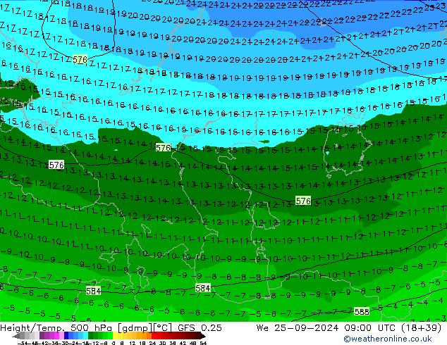 Height/Temp. 500 hPa GFS 0.25 We 25.09.2024 09 UTC