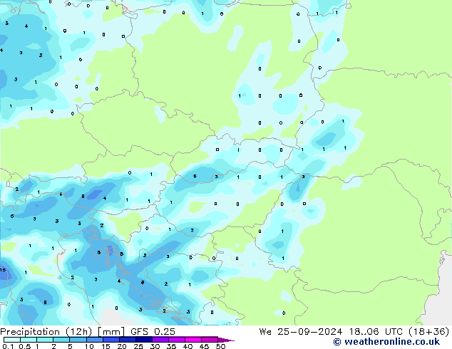 Yağış (12h) GFS 0.25 Çar 25.09.2024 06 UTC