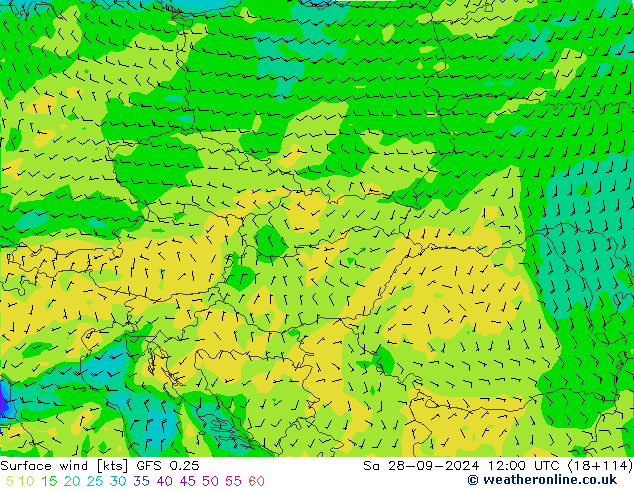 Surface wind GFS 0.25 Sa 28.09.2024 12 UTC