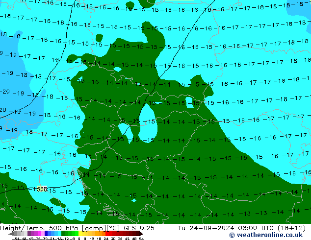 Z500/Rain (+SLP)/Z850 GFS 0.25 Út 24.09.2024 06 UTC