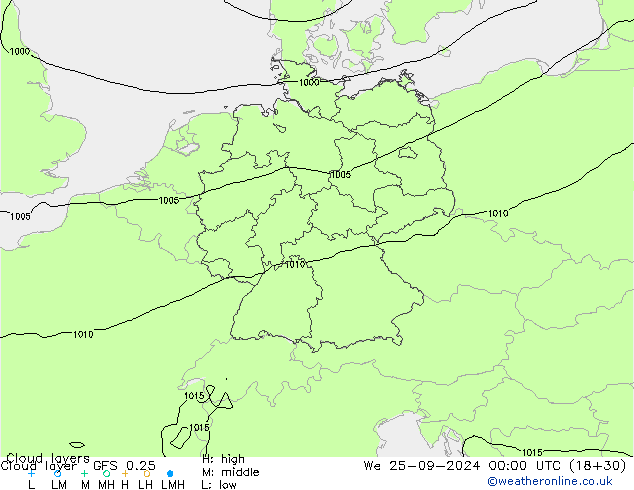 Cloud layer GFS 0.25 mer 25.09.2024 00 UTC