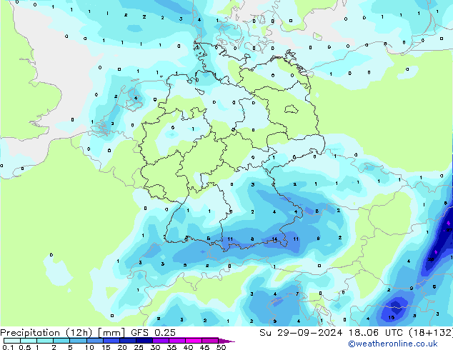 Precipitazione (12h) GFS 0.25 dom 29.09.2024 06 UTC