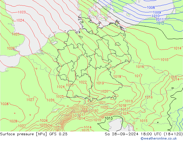 pressão do solo GFS 0.25 Sáb 28.09.2024 18 UTC