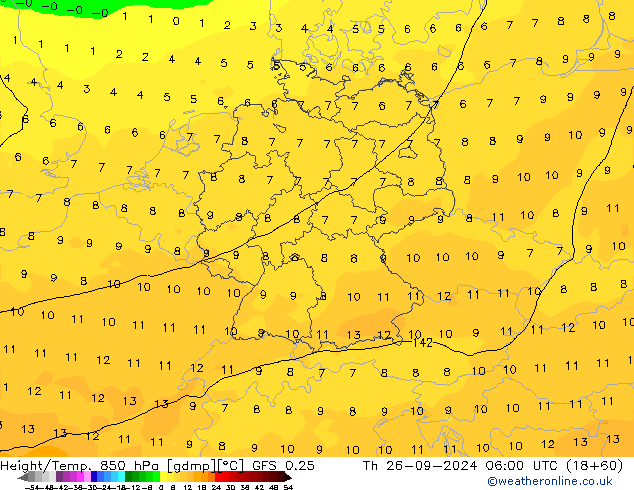 Z500/Rain (+SLP)/Z850 GFS 0.25  26.09.2024 06 UTC