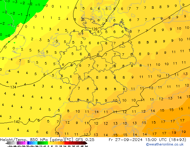 Z500/Rain (+SLP)/Z850 GFS 0.25 Pá 27.09.2024 15 UTC