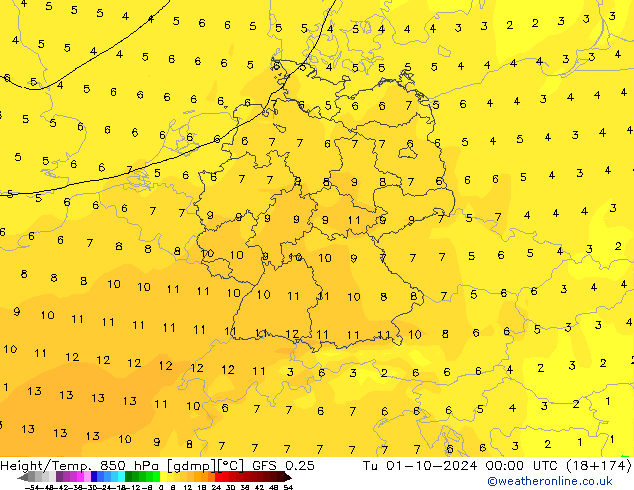 Z500/Rain (+SLP)/Z850 GFS 0.25 Tu 01.10.2024 00 UTC