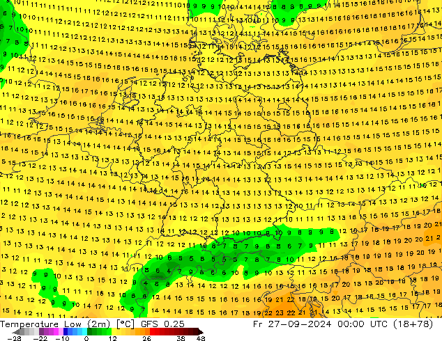 Темпер. мин. (2т) GFS 0.25 пт 27.09.2024 00 UTC
