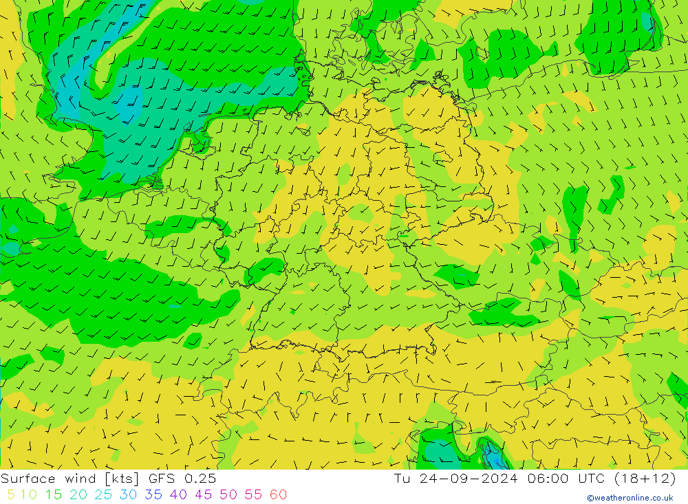 Vento 10 m GFS 0.25 mar 24.09.2024 06 UTC