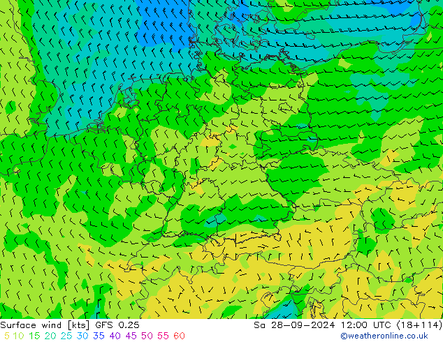 Surface wind GFS 0.25 Sa 28.09.2024 12 UTC